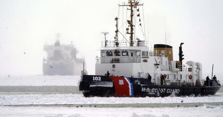 The burden on the movement after being released from the ice on the frozen Lake Erie