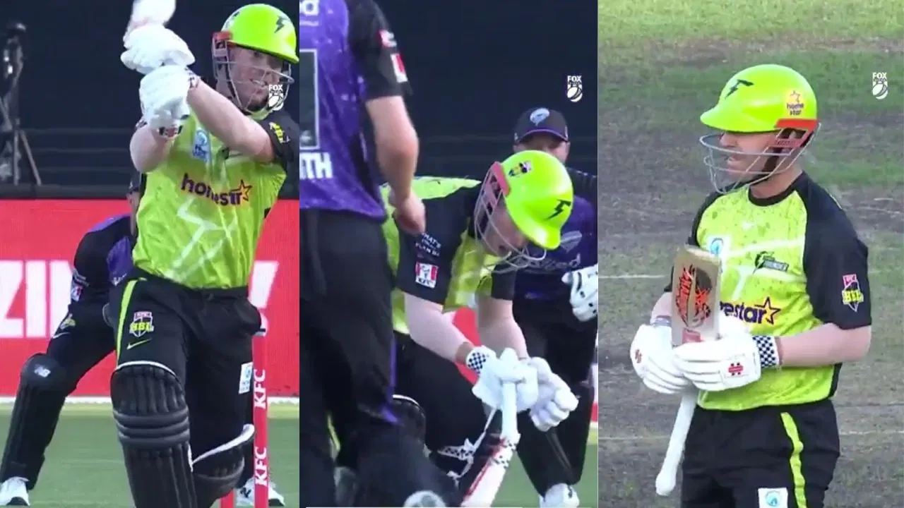 Incredible scene! David Warner breaks bat and hits himself on the head during BBL match