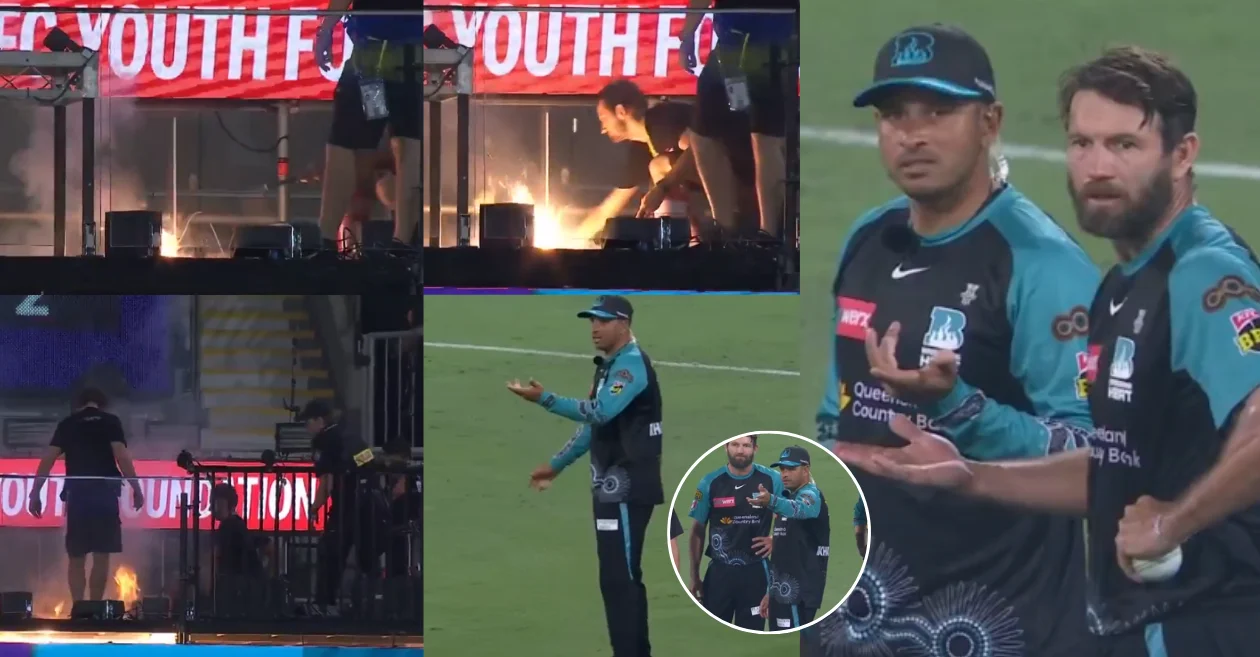 Watch: Fire disrupts Big Bash League match between Brisbane Heat and Hobart Hurricanes