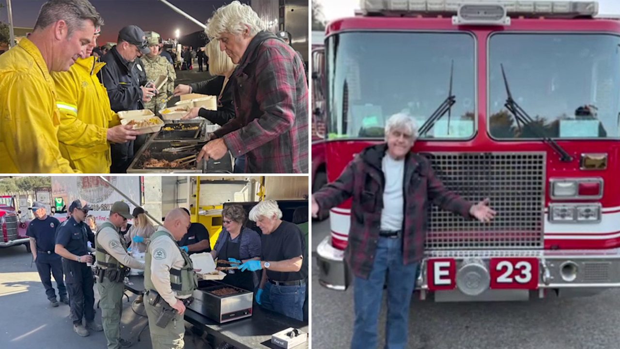 Jay Leno serves meals to Los Angeles first responders as deadly California wildfires rage