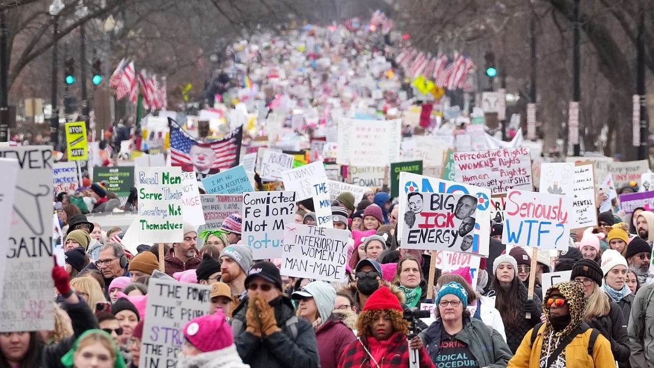 Thousands of left-wing demonstrators descend on Washington to protest Trump’s inauguration